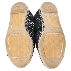 Pre Owned Chanel Black Leather and Mesh CC Espadrilles Size 38