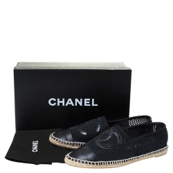 Pre Owned Chanel Black Leather and Mesh CC Espadrilles Size 38