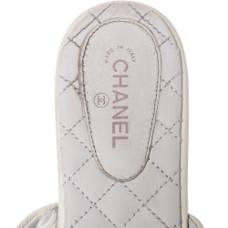Chanel White Camellia Embellished Leather Flat Slides Size 41.5