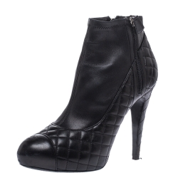 Chanel Black Quilted Leather CC Cap Toe Platform Booties Size 41