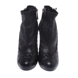 Chanel Black Quilted Leather CC Cap Toe Platform Booties Size 41