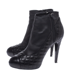 Chanel Black Quilted Leather CC Cap Toe Platform Booties Size 41