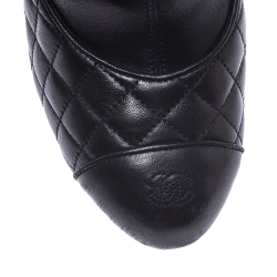 Chanel Black Quilted Leather CC Cap Toe Platform Booties Size 41