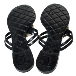 Chanel Black and White Jelly Camellia Thong Sandals Size 39