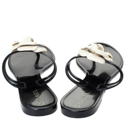Chanel Black and White Jelly Camellia Thong Sandals Size 39