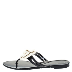 Chanel Black and White Jelly Camellia Thong Sandals Size 39