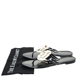 Chanel Black and White Jelly Camellia Thong Sandals Size 39