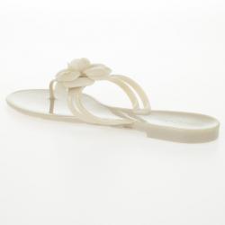 Pre Owned Chanel Cream Jelly CC Camellia Flower Thong Sandals Size 42