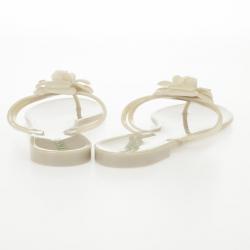 Pre Owned Chanel Cream Jelly CC Camellia Flower Thong Sandals Size 42