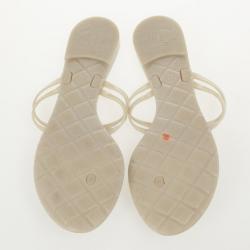 Pre Owned Chanel Cream Jelly CC Camellia Flower Thong Sandals Size 42