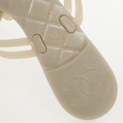 Pre Owned Chanel Cream Jelly CC Camellia Flower Thong Sandals Size 42