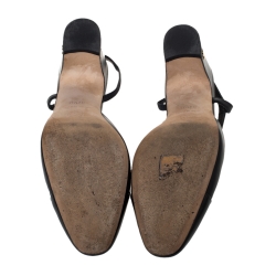 Pre Owned Chanel Black Leather CC Cap Toe Slingback Sandals Size 37.5