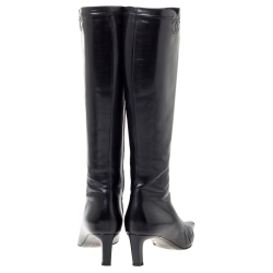 Chanel Vintage Black Leather Knee Length Pointed Toe Boots Size 39.5