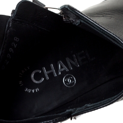 Chanel Black Leather Chain Embellished Ankle Booties Size 37