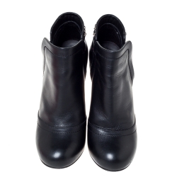 Chanel Black Leather Chain Embellished Ankle Booties Size 37