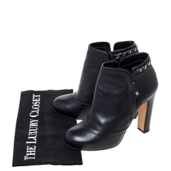 Chanel Black Leather Chain Embellished Ankle Booties Size 37