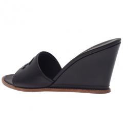 Pre Owned Chanel Black Leather CC Wedge Slides Size 40