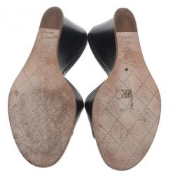 Pre Owned Chanel Black Leather CC Wedge Slides Size 40