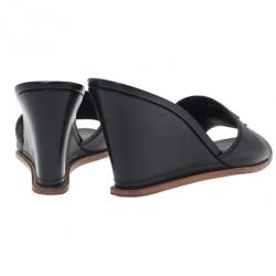 Pre Owned Chanel Black Leather CC Wedge Slides Size 40