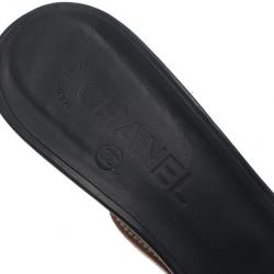 Pre Owned Chanel Black Leather CC Wedge Slides Size 40
