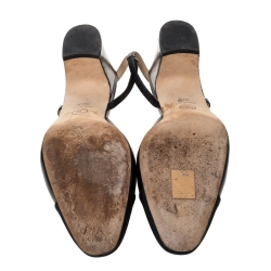 مملوكة مسبقًا Chanel Black Leather And Canvas Cap Toe Slingback Sandals Size 39.5
