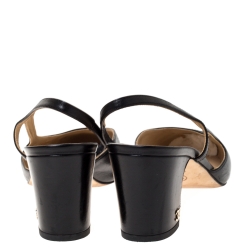 مملوكة مسبقًا Chanel Black Leather And Canvas Cap Toe Slingback Sandals Size 39.5