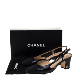 مملوكة مسبقًا Chanel Black Leather And Canvas Cap Toe Slingback Sandals Size 39.5