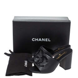 Chanel Black Leather CC Open Toe Sandals Size 38