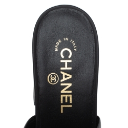 Chanel Black Leather CC Open Toe Sandals Size 38
