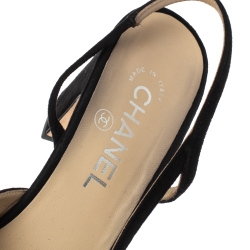 Chanel Black Suede And Metallic Silver Leather Cap Toe Slingback Sandals Size 39.5