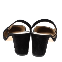 Chanel Black Suede And Metallic Silver Leather Cap Toe Slingback Sandals Size 39.5
