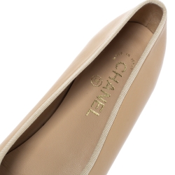 Chanel Beige/Black Leather CC Bow Ballet Flats Size 39.5