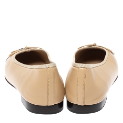 Chanel Beige/Black Leather CC Bow Ballet Flats Size 39.5