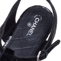 Pre Owned Chanel Shimmery Black Suede and Calf Hair Thong Ankle Strap Sandals Size 42