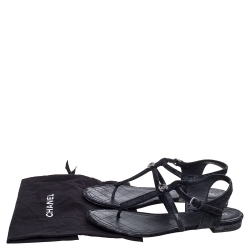 Pre Owned Chanel Shimmery Black Suede and Calf Hair Thong Ankle Strap Sandals Size 42