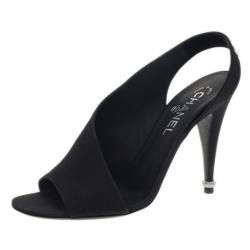 Pre Owned Chanel Black Crepe Slingback Sandals Size 39