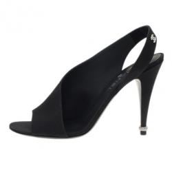 Pre Owned Chanel Black Crepe Slingback Sandals Size 39