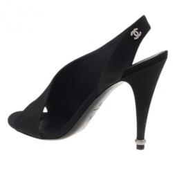 Pre Owned Chanel Black Crepe Slingback Sandals Size 39