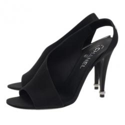 Pre Owned Chanel Black Crepe Slingback Sandals Size 39