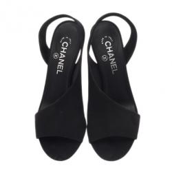 Chanel Black Crepe Slingback Sandals Size 39