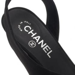 Pre Owned Chanel Black Crepe Slingback Sandals Size 39