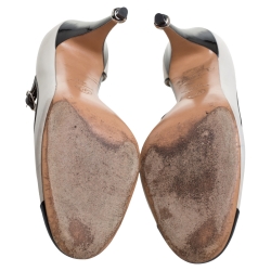 Pre Owned حذاء كعب عالي شانيل ماري جين شريط T جلد أسود مقاس 38