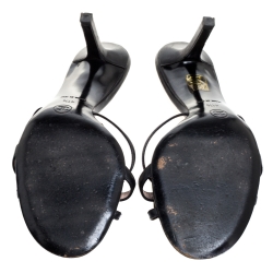 Pre Owned Chanel Black Leather Camellia Cut Embellished Slide Sandals Size 41.5