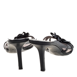 Pre Owned Chanel Black Leather Camellia Cut Embellished Slide Sandals Size 41.5