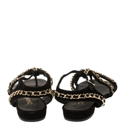 مملوكة مسبقًا صندل شانيل سويدي أسود سلسلة متداخلة مزخرفة بالشعار مقاس 39