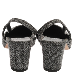 مملوكة مسبقًا Chanel Two Tone Metallic Tweed And Fabric CC Block Heel Slingback Sandals Size 38
