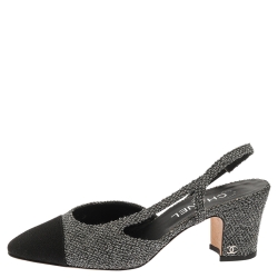 مملوكة مسبقًا Chanel Two Tone Metallic Tweed And Fabric CC Block Heel Slingback Sandals Size 38