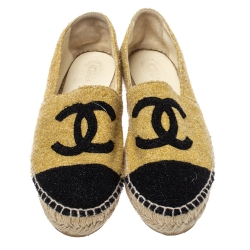 Pre Owned حذاء إسبادريل شانيل شعار CC كانفاس أسود/ أزرق مقاس 37