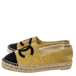 Pre Owned حذاء إسبادريل شانيل شعار CC كانفاس أسود/ أزرق مقاس 37