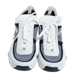 Pre Owned حذاء رياضي شانيل منخفض من أعلى سي سي سويدي وقماش ثلاثي اللون مقاس 39